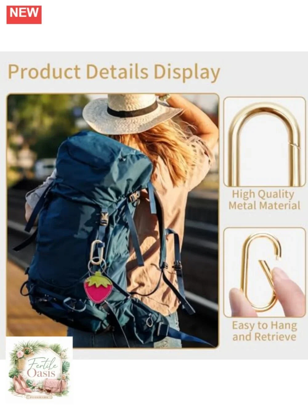 4 Pack Oval Keychain Carabiner Clips - Zinc Alloy Snap Hooks for Purses, Bags,